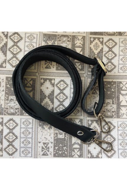 Hakiki Deri Çanta Sapı Gümüş (120 CM) - Siyah Rengi