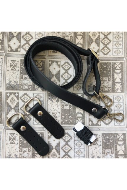 Hakiki Deri Çanta Sapı Gümüş Renk Aksesuarlı (140 CM) - Siyah Rengi