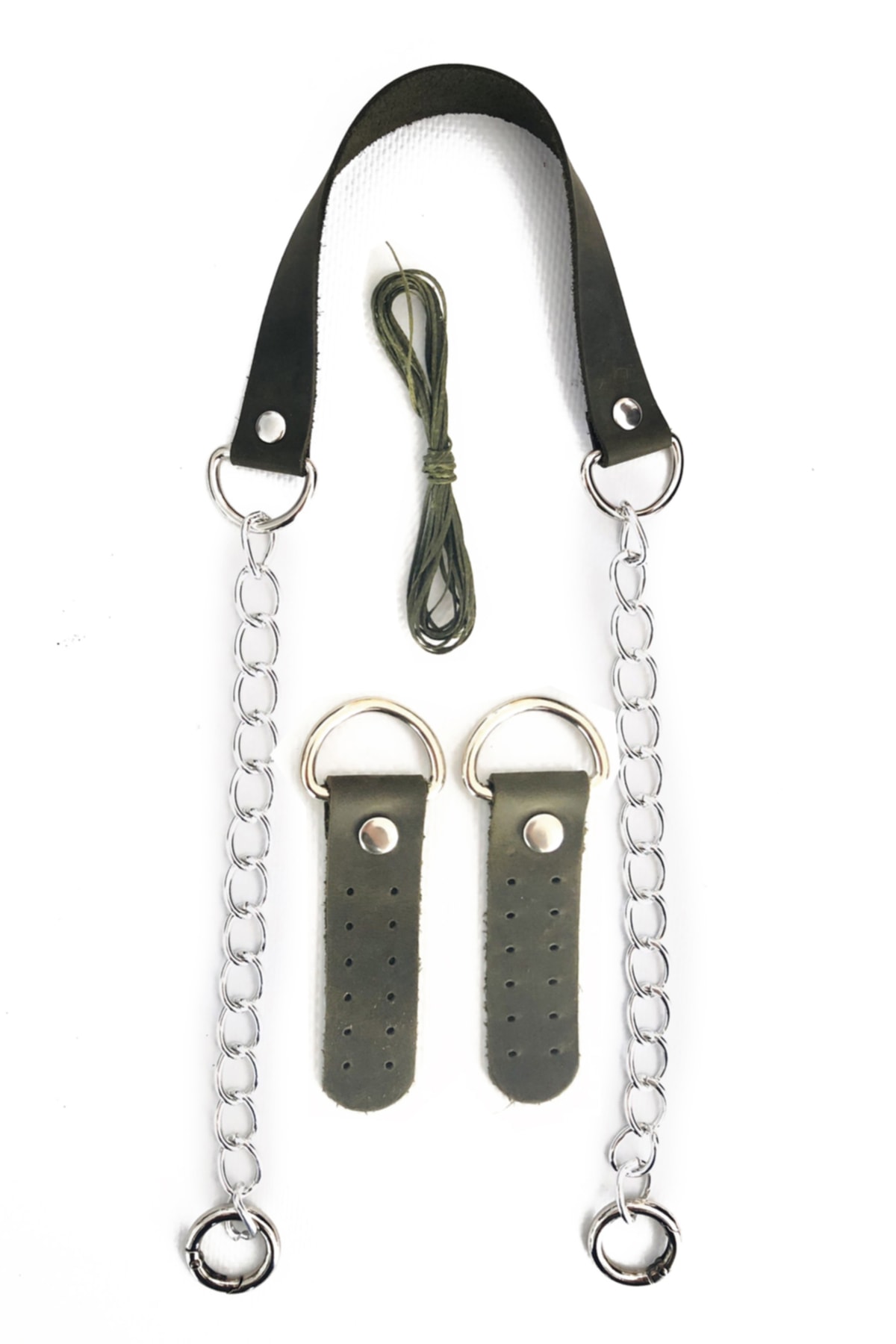 1_org_zoom-1036.jpg Gerçek Deri Ve Zincir, Yaylı Halka, Deri Böce, Mumlu Ip Takım Çanta Sapı (75 Cm) - Görsel 1