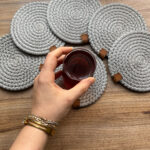 Gri Tress 6’lı Bardak Altlığı, Çay Kahve Fincan Kupa Mum Altlığı Dekoratif Supla 12 Cm