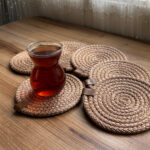 Hasır Tress 6’lı Bardak Altlığı, Çay Kahve Fincan Kupa Mum Altlığı Dekoratif Supla 12 Cm