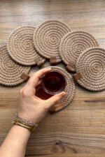 Hasır Tress 6’lı Bardak Altlığı, Çay Kahve Fincan Kupa Mum Altlığı Dekoratif Supla 12 Cm - Görsel 3