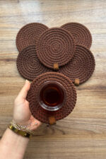 Koyu Kahve 6’lı Bardak Altlığı, Çay Kahve Fincan Kupa Mum Altlığı Dekoratif Supla 12 Cm