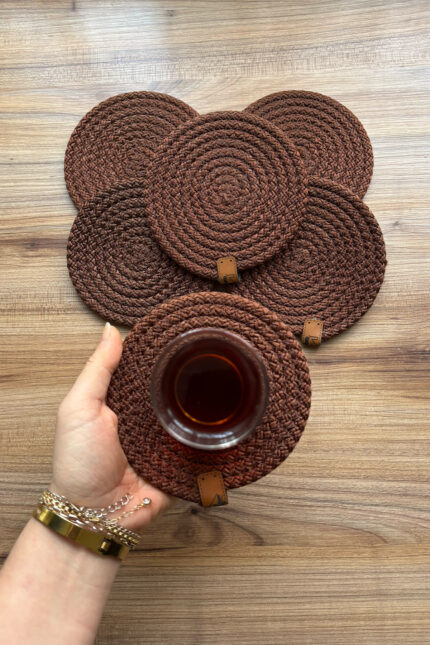 Koyu Kahve 6’lı Bardak Altlığı, Çay Kahve Fincan Kupa Mum Altlığı Dekoratif Supla 12 Cm