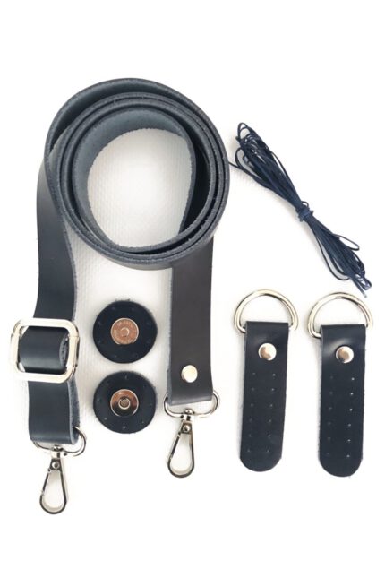 Hakiki Deri Çanta Sapı Gümüş Aksesuar (120 Cm), Mıknatıslı Çıtçıt, Mumlu Ip Set - Lacivert