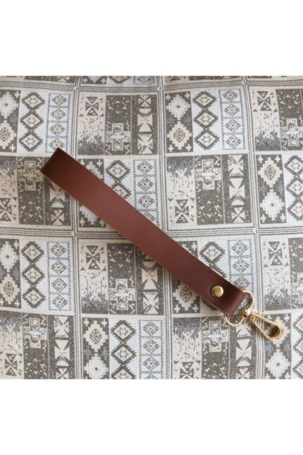 Gerçek Deri Bilek Askısı (22 Cm) - Fındık Rengi / Altın Aksesuarlı