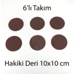Hakiki Deri Yuvarlak Bardak Altlığı 6lı 10x10 cm