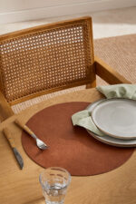 Yuvarlak Deri Amerikan Servis Supla, Sofra Sunum Tabak Altlığı- 30 cm