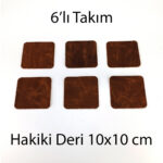 Hakiki Deri Kare Bardak Altlığı 6lı 10x10 cm