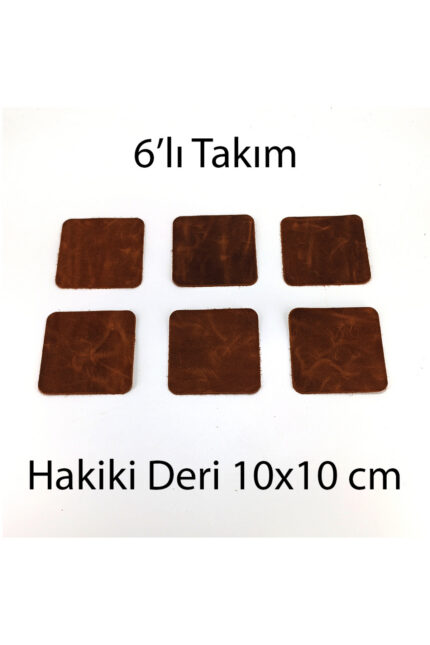 Hakiki Deri Kare Bardak Altlığı 6lı 10x10 cm
