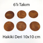 Hakiki Deri Yuvarlak Bardak Altlığı 6lı 10x10 cm