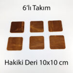 Hakiki Deri Kare Bardak Altlığı 6lı 10x10 cm