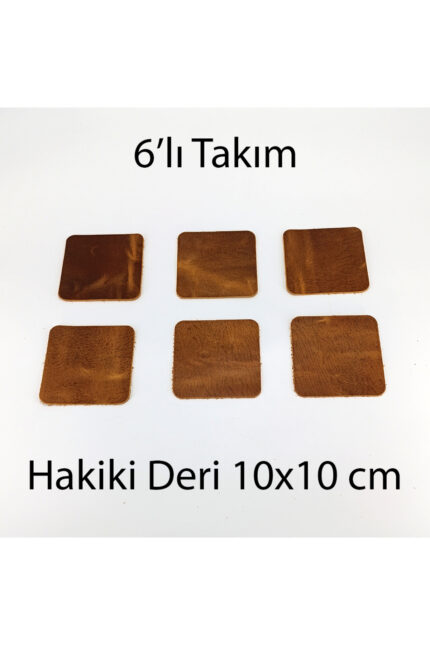 Hakiki Deri Kare Bardak Altlığı 6lı 10x10 cm