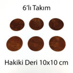 Hakiki Deri Yuvarlak Bardak Altlığı 6lı 10x10 cm