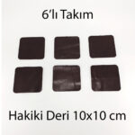 Hakiki Deri Kare Bardak Altlığı 6lı 10x10 cm