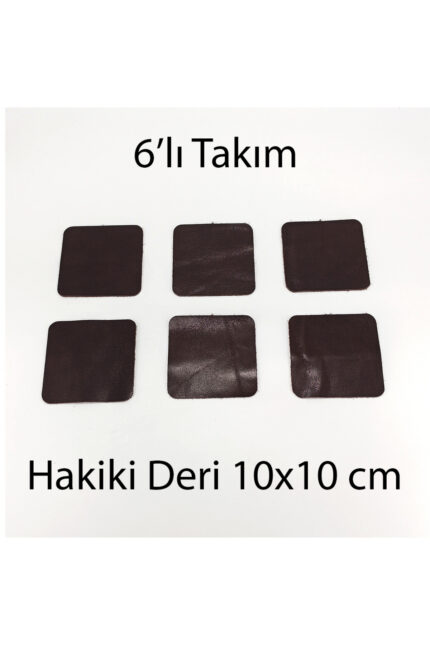 Hakiki Deri Kare Bardak Altlığı 6lı 10x10 cm