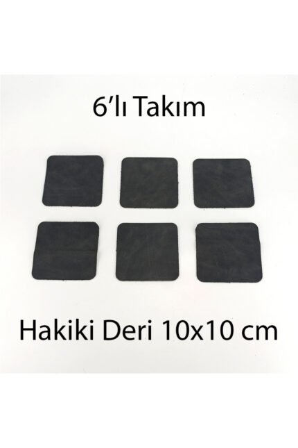 Hakiki Deri Kare Bardak Altlığı 6lı 10x10 cm