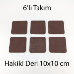 Hakiki Deri Kare Bardak Altlığı 6lı 10x10 cm