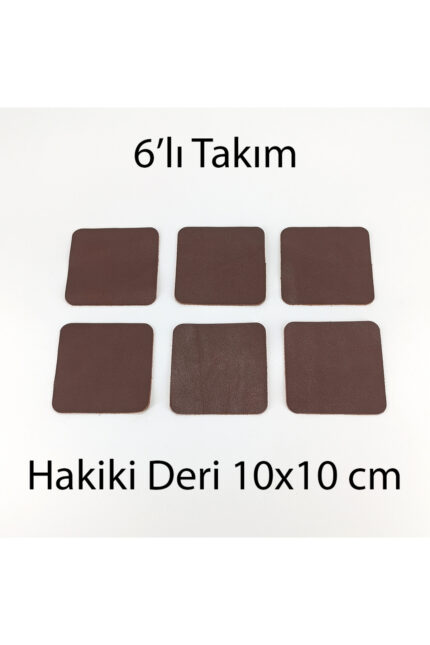Hakiki Deri Kare Bardak Altlığı 6lı 10x10 cm
