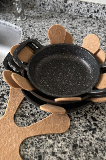 12'li Tava Koruyucu Keçe Set, Kalın Tencere Keçe Ayırıcı, Tava Çizdirmez - Hasır renk 30x30 cm