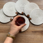 Krem 6’lı Bardak Altlığı, Çay Kahve Fincan Kupa Mum Altlığı Dekoratif Supla 12 Cm