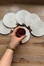 Krem 6’lı Bardak Altlığı, Çay Kahve Fincan Kupa Mum Altlığı Dekoratif Supla 12 Cm