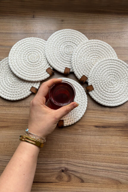 Krem 6’lı Bardak Altlığı, Çay Kahve Fincan Kupa Mum Altlığı Dekoratif Supla 12 Cm