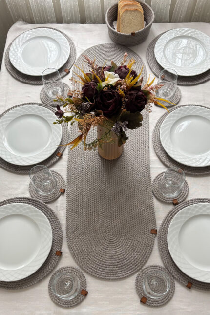 Runner, Supla, Bardak Altlığı Set- 6 Supla, 1 Runner, 6 Bardak Altlığı