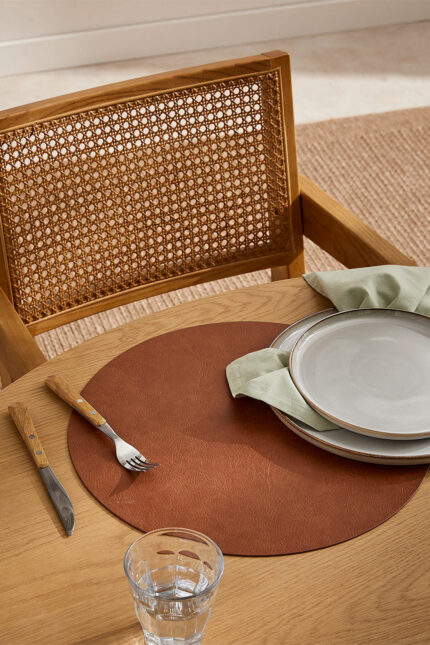 Yuvarlak Deri Amerikan Servis Supla, Sofra Sunum Tabak Altlığı- 30 cm