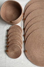 Amerikan Servis Supla Seti 13 Parça- 6 Tabak Altlığı, 6 Bardak Altlığı, 1 Ekmek Sepeti