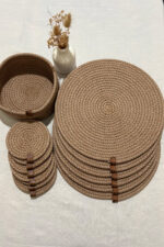 Amerikan Servis Supla Seti 13 Parça- 6 Tabak Altlığı, 6 Bardak Altlığı, 1 Ekmek Sepeti - Görsel 2