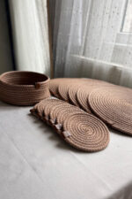 Amerikan Servis Supla Seti 13 Parça- 6 Tabak Altlığı, 6 Bardak Altlığı, 1 Ekmek Sepeti - Görsel 4