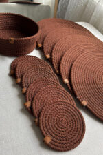 Amerikan Servis Supla Seti 13 Parça- 6 Tabak Altlığı, 6 Bardak Altlığı, 1 Ekmek Sepeti - Görsel 5