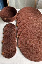 Amerikan Servis Supla Seti 13 Parça- 6 Tabak Altlığı, 6 Bardak Altlığı, 1 Ekmek Sepeti - Görsel 6