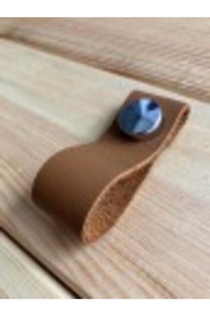 Hakiki Deri Dolap Düğme Kulp - Camel (5 Adet)