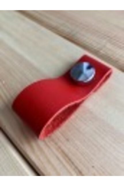 Hakiki Deri Dolap Düğme Kulp - Kırmızı (5 Adet)