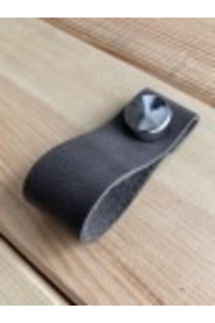 Hakiki Deri Dolap Düğme Kulp - Crazy Gri (5 Adet)