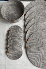 Amerikan Servis Supla Seti 13 Parça- 6 Tabak Altlığı, 6 Bardak Altlığı, 1 Ekmek Sepeti - Görsel 12