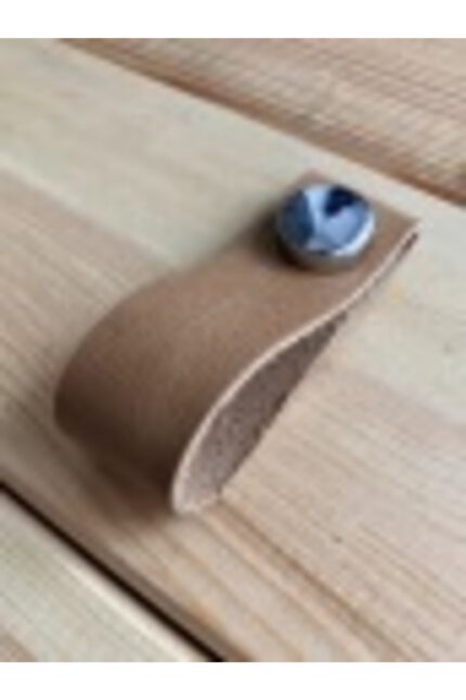 Hakiki Deri Dolap Düğme Kulp - Hasır (5 Adet)