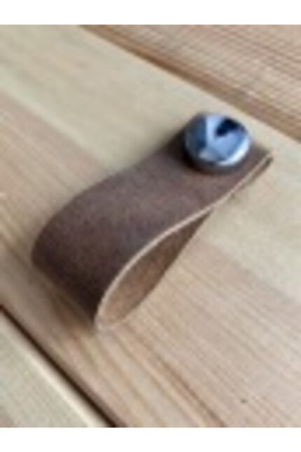 Hakiki Deri Dolap Düğme Kulp - Crazy Kum (5 Adet)