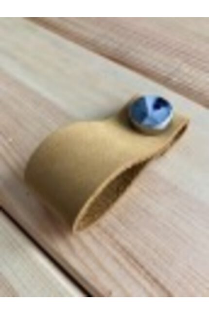 Hakiki Deri Dolap Düğme Kulp - Hardal (5 Adet)