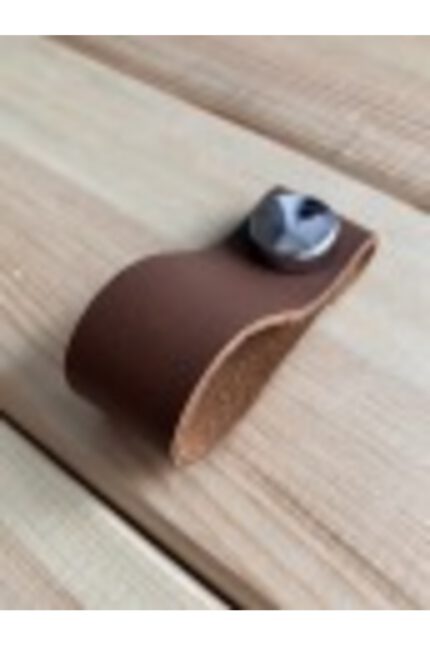 Hakiki Deri Dolap Düğme Kulp - Fındık (5 Adet)
