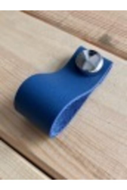 Hakiki Deri Dolap Düğme Kulp - Mavi (5 Adet)