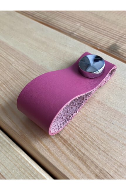 Hakiki Deri Dolap Düğme Kulp - Pembe
