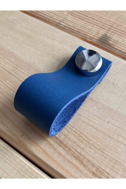 Hakiki Deri Dolap Düğme Kulp - Mavi