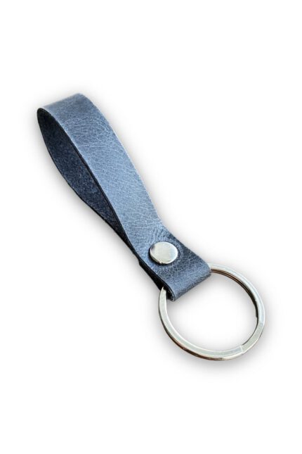 Hakiki Deri Anahtarlık - Gümüş Aksesuar - Uzay Mavisi