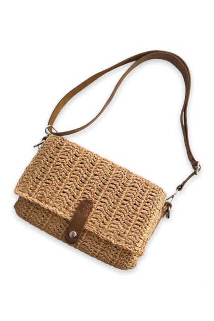 El Yapımı Kağıt Ip Çanta (21x12x3 Cm) Deri Çanta Yanı Ve Ayarlanabilir Çanta Sapı